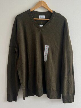 NWT Old Navy Olive Green V-Neck Sweater Mens‎ XL Cotton Relaxed Fit NWT